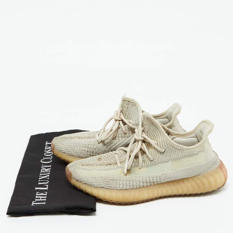 Pre Owned Yeezy x Adidas Cream/Grey Knit Fabric Boost 350 V2 Citrin Sneakers Size 40