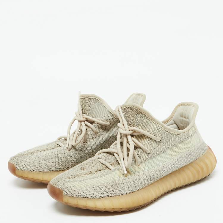 Pre Owned Yeezy x Adidas Cream/Grey Knit Fabric Boost 350 V2 Citrin Sneakers Size 40