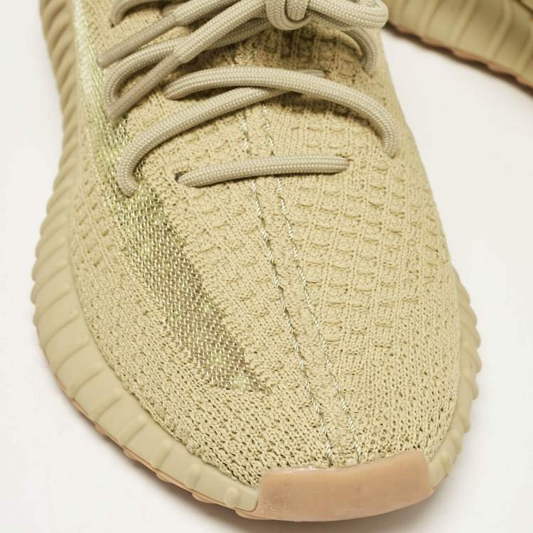 Pre Owned Yeezy x Adidas Green Knit Fabric Boost 350 V2 Sulfur Sneakers Size 38 2/3
