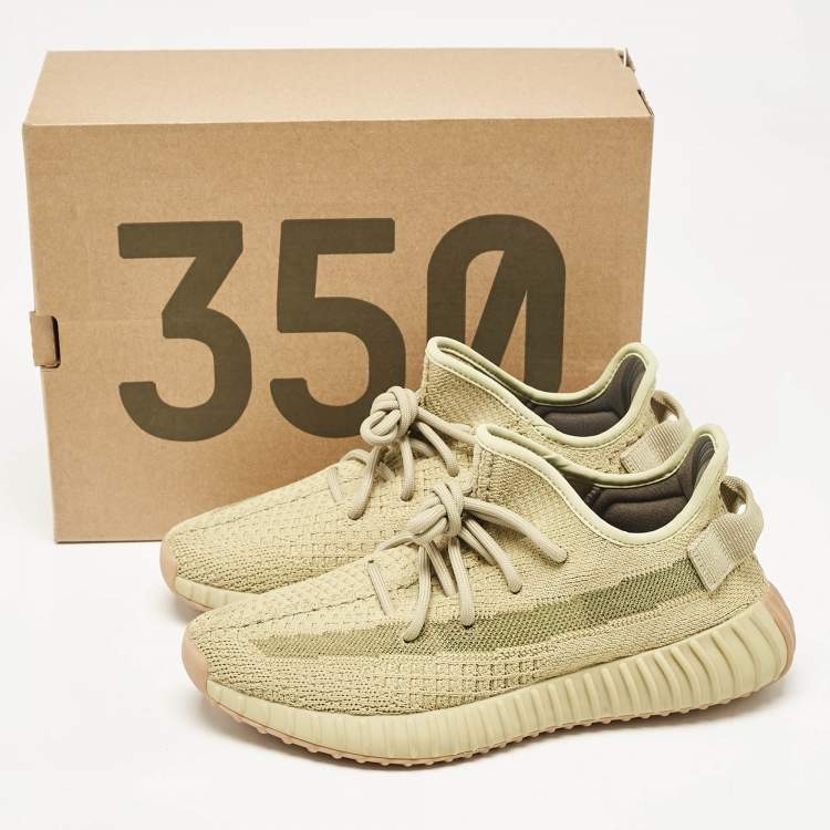 Pre Owned Yeezy x Adidas Green Knit Fabric Boost 350 V2 Sulfur Sneakers Size 38 2/3