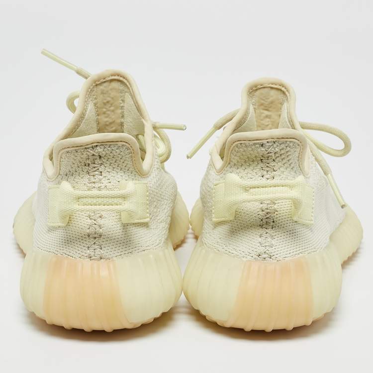 مملوكة مسبقًا Yeezy x Adidas Light Yellow Knit Fabric Boost 350 V2 Butter Sneakers Size 38