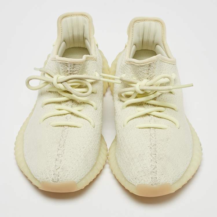 مملوكة مسبقًا Yeezy x Adidas Light Yellow Knit Fabric Boost 350 V2 Butter Sneakers Size 38