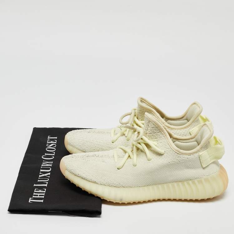 مملوكة مسبقًا Yeezy x Adidas Light Yellow Knit Fabric Boost 350 V2 Butter Sneakers Size 38