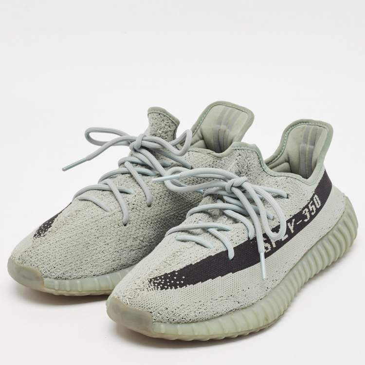 Pre Owned Yeezy x Adidas Grey Knit Fabric Boost 350 V2 Salt Lace Up Sneakers Size 45 1/3