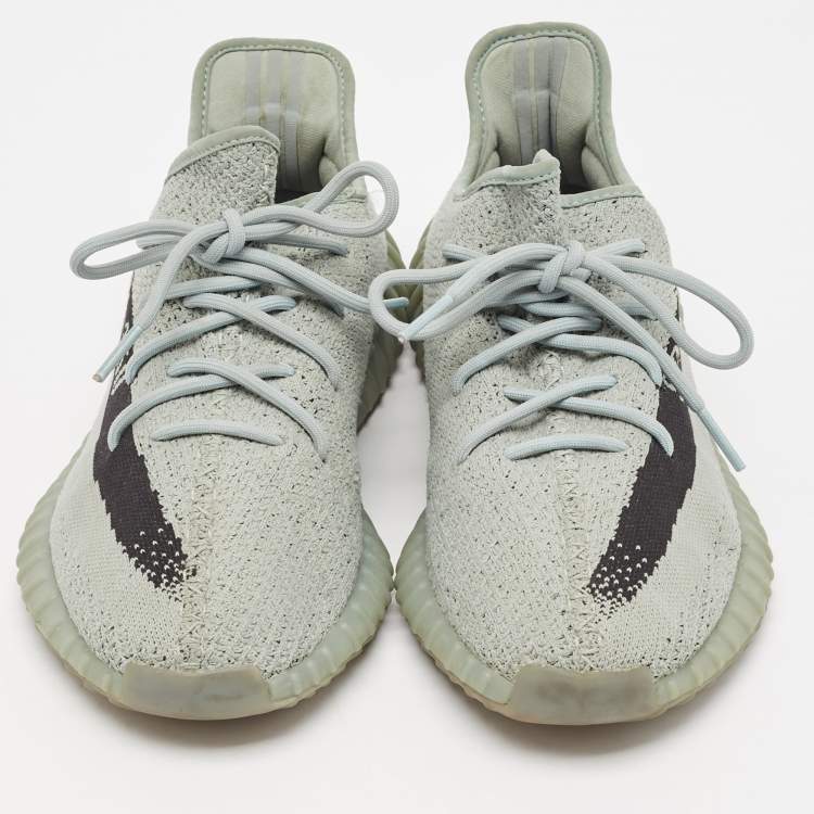 Pre Owned Yeezy x Adidas Grey Knit Fabric Boost 350 V2 Salt Lace Up Sneakers Size 45 1/3
