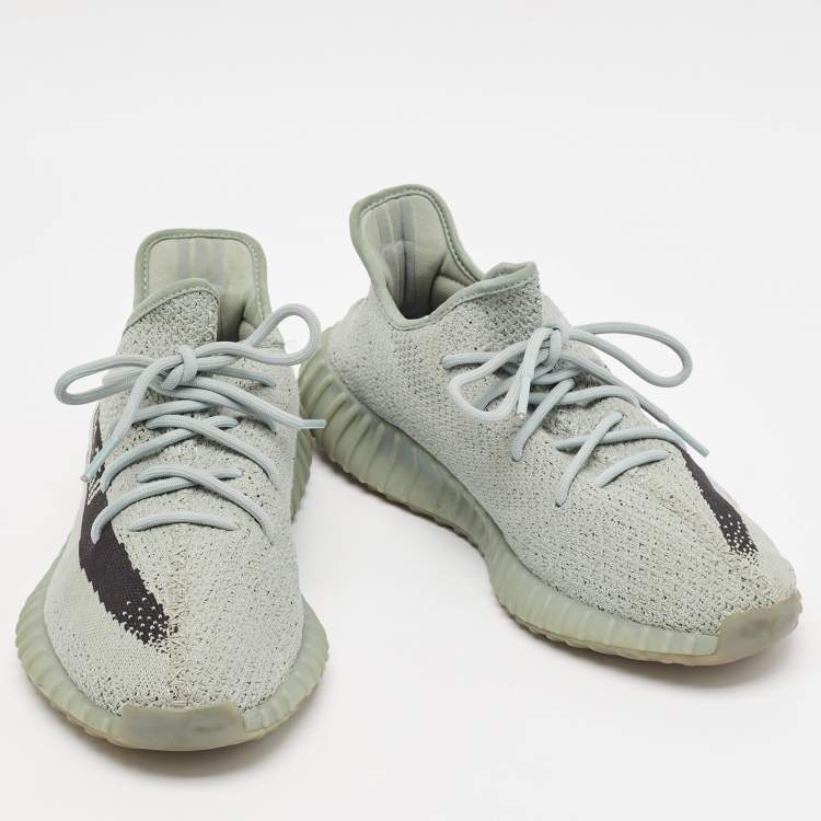 Pre Owned Yeezy x Adidas Grey Knit Fabric Boost 350 V2 Salt Lace Up Sneakers Size 45 1/3
