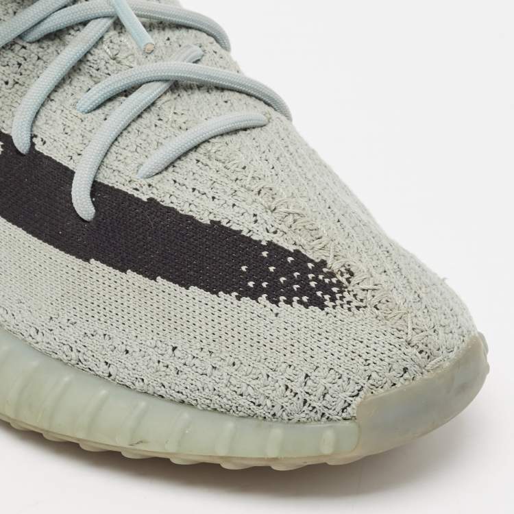 Pre Owned Yeezy x Adidas Grey Knit Fabric Boost 350 V2 Salt Lace Up Sneakers Size 45 1/3