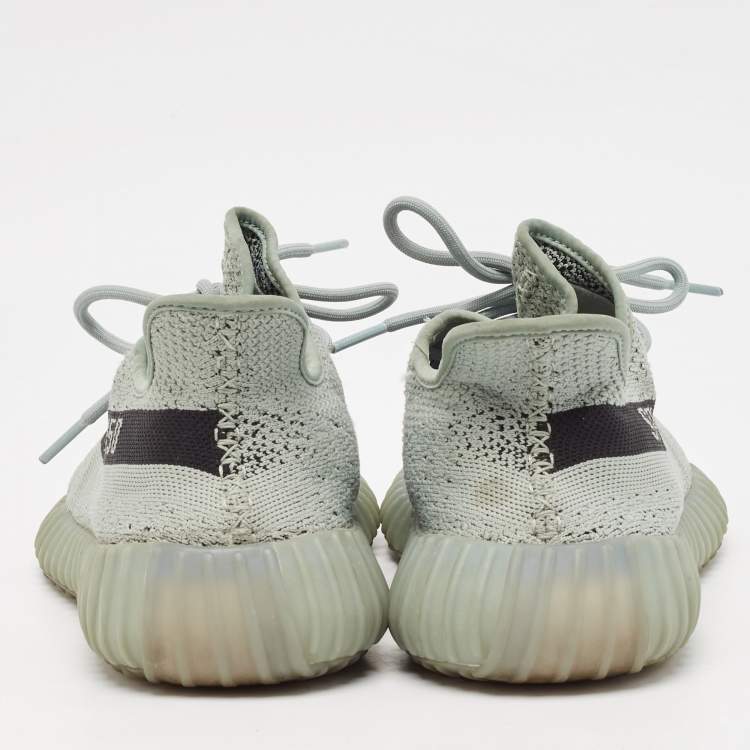Pre Owned Yeezy x Adidas Grey Knit Fabric Boost 350 V2 Salt Lace Up Sneakers Size 45 1/3