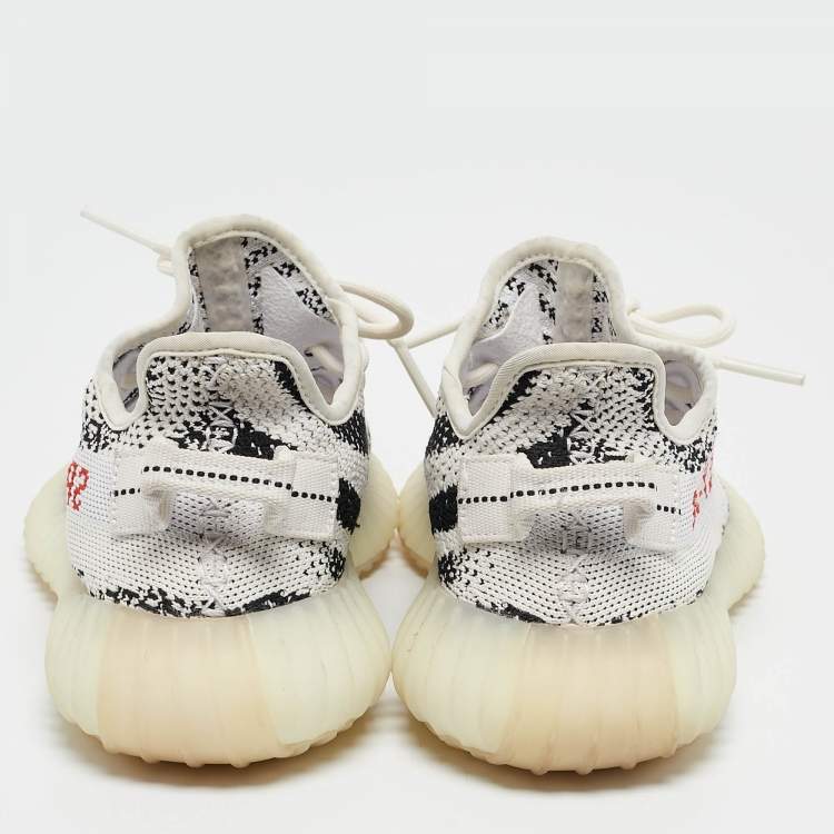 Pre Owned Yeezy x Adidas White/Black Knit Fabric Boost 350 V2 Zebra Sneakers Size 37 1/3