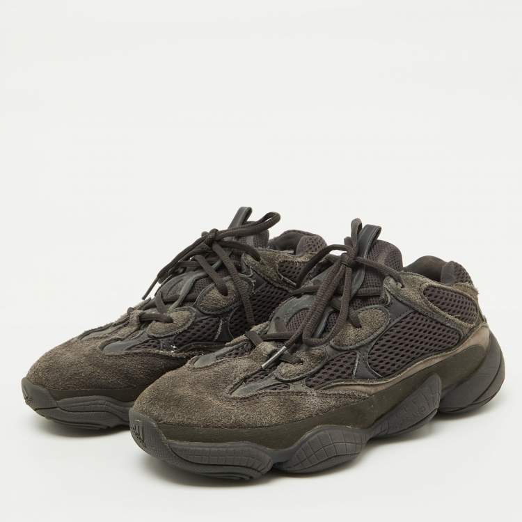Pre Owned Yeezy x Adidas Grey Suede and Mesh Boost 500 Utility Black Sneakers Size 39 1/3