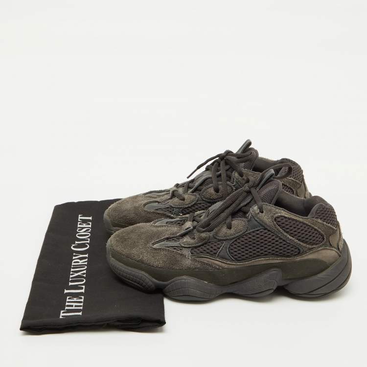 Pre Owned Yeezy x Adidas Grey Suede and Mesh Boost 500 Utility Black Sneakers Size 39 1/3