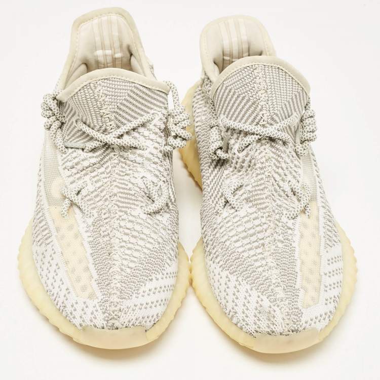 Pre Owned Yeezy x Adidas Grey/White Knit Fabric Boost 350 V2 Static Lace Up Sneakers Size 45 1/3