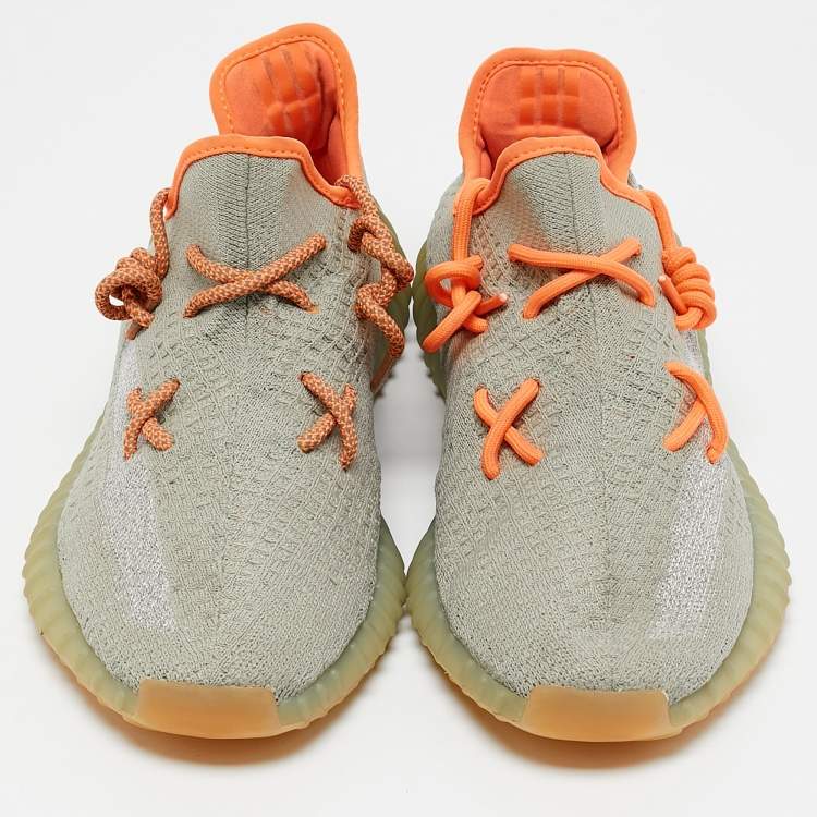 Pre Owned Yeezy x Adidas Green/Grey Knit Fabric Boost 350 V2 Desert Sage Sneakers Size 45 1/3