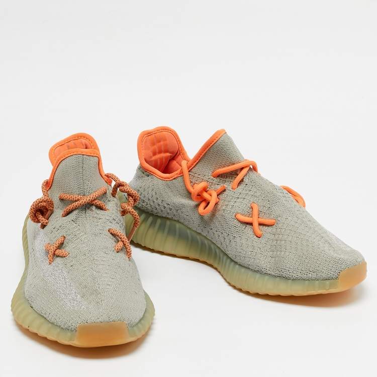 Pre Owned Yeezy x Adidas Green/Grey Knit Fabric Boost 350 V2 Desert Sage Sneakers Size 45 1/3