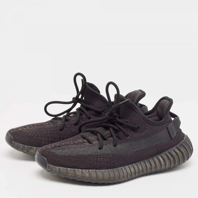 Pre Owned Yeezy x Adidas Black Knit Fabric Boost 350 V2 Black Sneakers Size 41 1/3