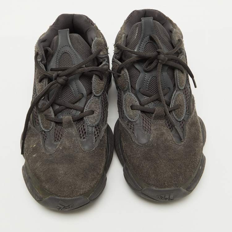 Pre Owned Yeezy x Adidas Black Suede and Mesh Yeezy 500 Utility Black Sneakers Size 45 1/3
