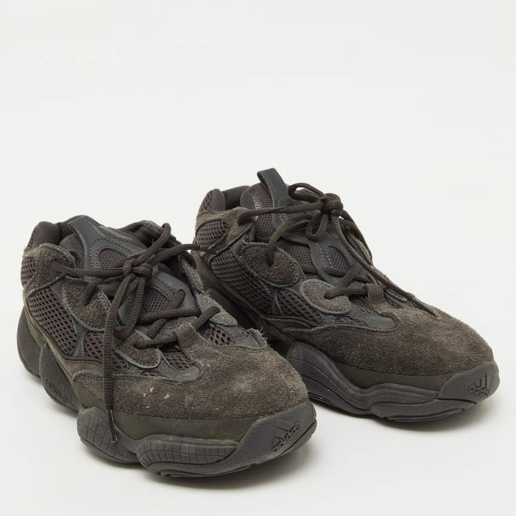 Pre Owned Yeezy x Adidas Black Suede and Mesh Yeezy 500 Utility Black Sneakers Size 45 1/3