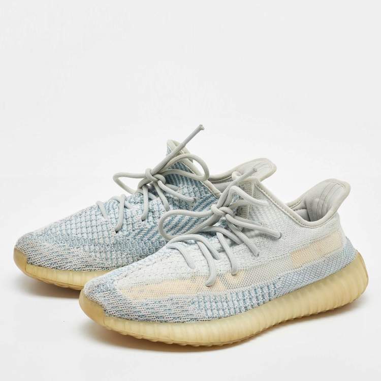 Pre Owned Yeezy x Adidas Green/White Knit Fabric Boost 350 V2 Cloud White Non-Reflective Sneakers 41 1/2