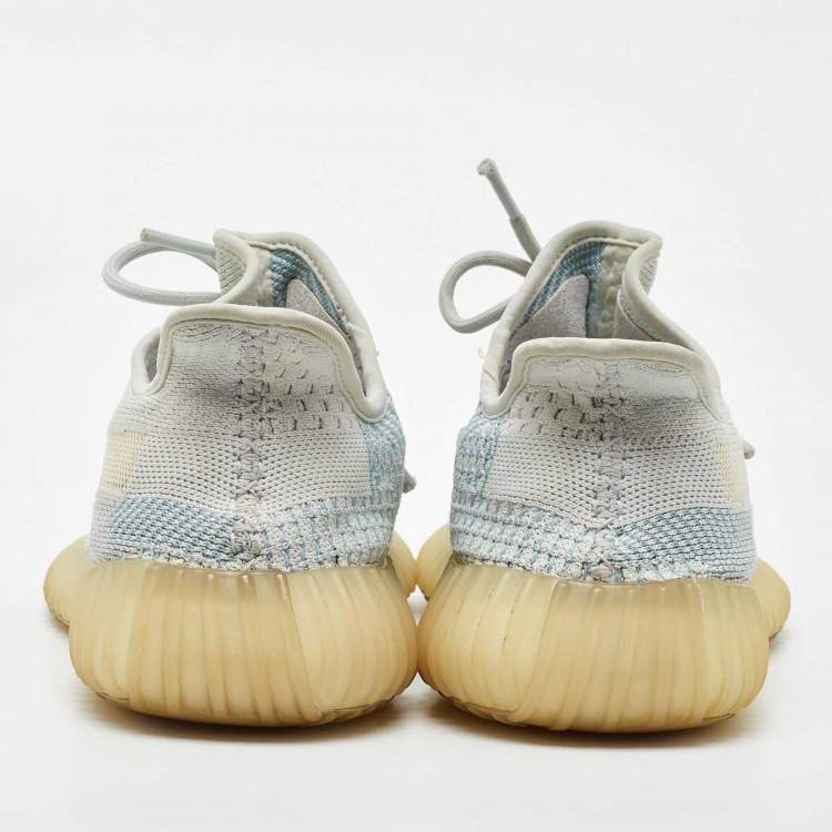 Pre Owned Yeezy x Adidas Green/White Knit Fabric Boost 350 V2 Cloud White Non-Reflective Sneakers 41 1/2