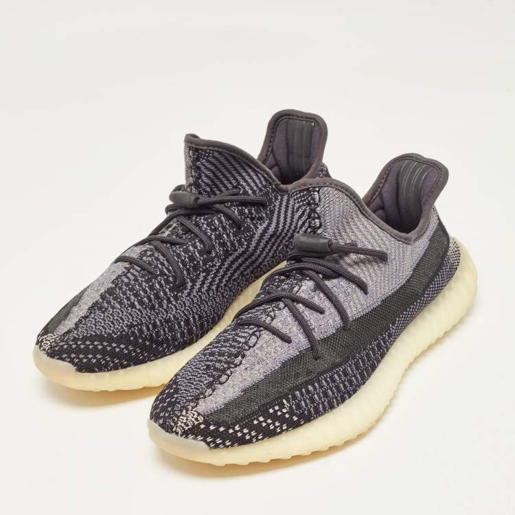 Pre Owned Yeezy x Adidas Black/Blue Knit Fabric Boost 350 V2 Carbon Sneakers Size 44