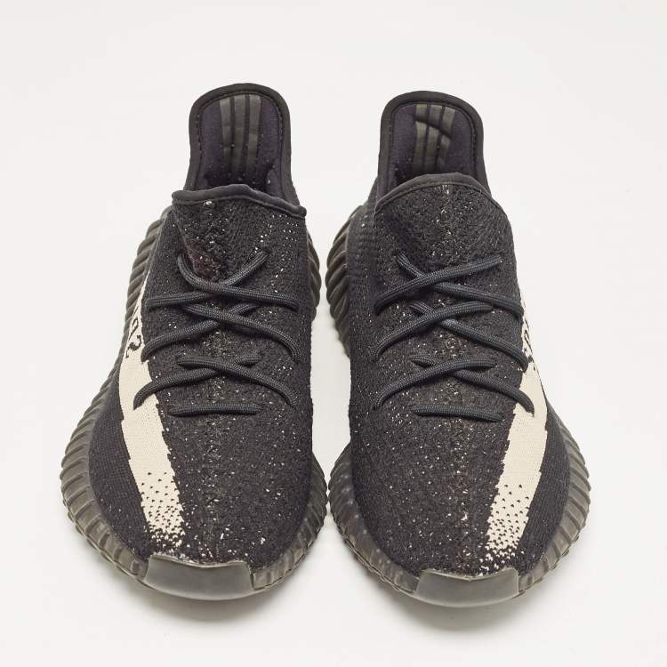Pre Owned Yeezy x Adidas Black Knit Fabric Boost 350 V2 Core Black White Sneakers Size 44