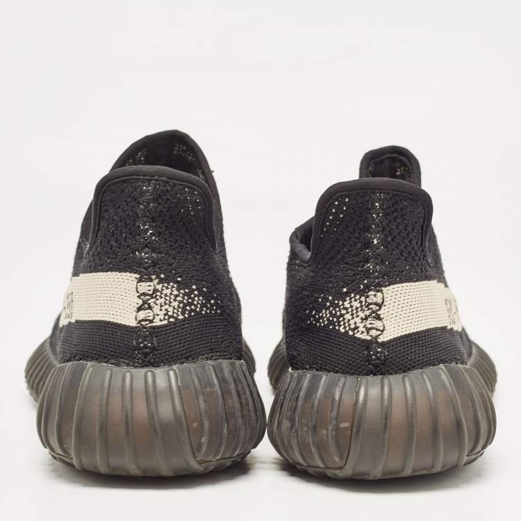 Pre Owned Yeezy x Adidas Black Knit Fabric Boost 350 V2 Core Black White Sneakers Size 44