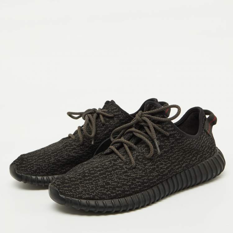 Pre Owned Yeezy x Adidas Black Knit Fabric Boost 350 Pirate Black Sneakers Size 46