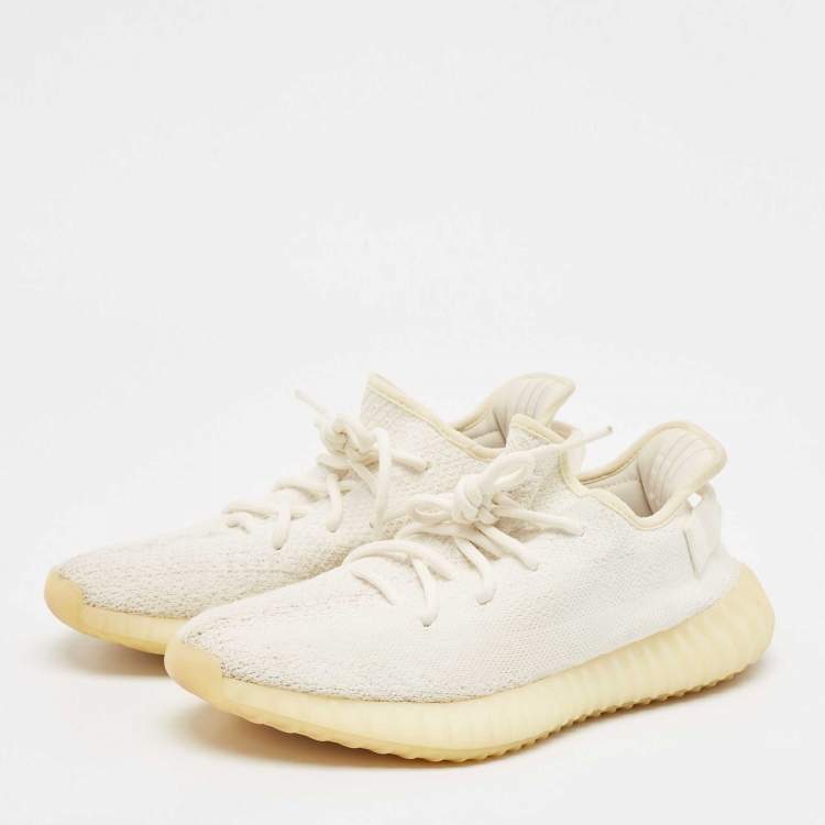 Pre Owned Yeezy x Adidas White Knit Fabric Boost 350 V2 Cream Sneakers Size 42