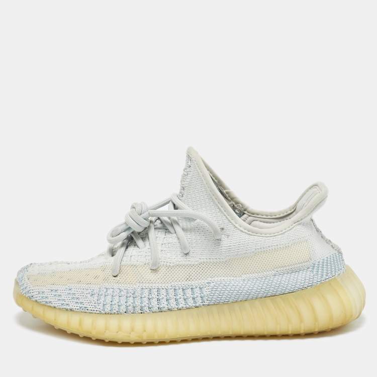 Pre Owned Yeezy x Adidas White/Grey Knit Fabric Boost 350 V2 Static Non Reflective Sneakers Size 39 1/3