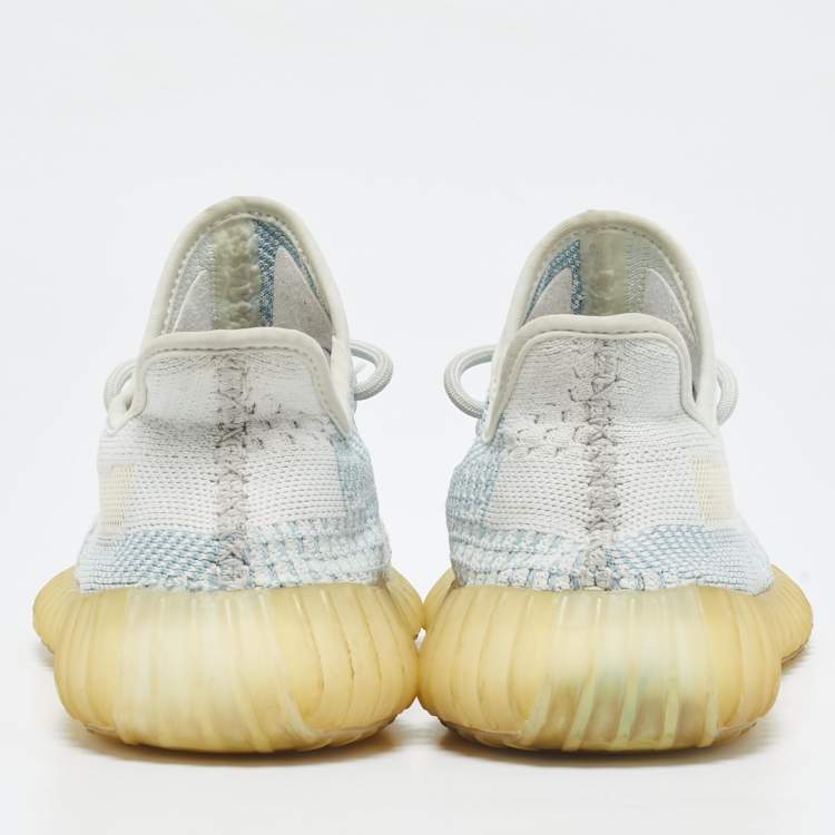 Pre Owned Yeezy x Adidas White/Grey Knit Fabric Boost 350 V2 Static Non Reflective Sneakers Size 39 1/3