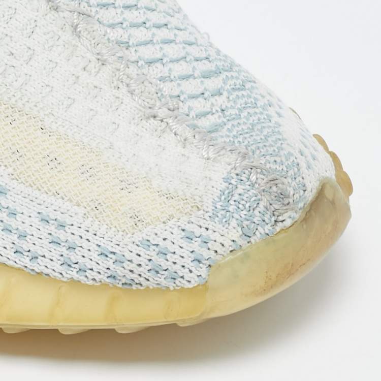 Pre Owned Yeezy x Adidas White/Grey Knit Fabric Boost 350 V2 Static Non Reflective Sneakers Size 39 1/3