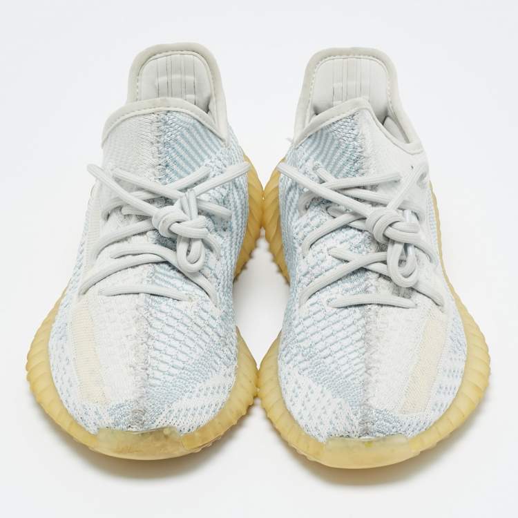 Pre Owned Yeezy x Adidas White/Grey Knit Fabric Boost 350 V2 Static Non Reflective Sneakers Size 39 1/3
