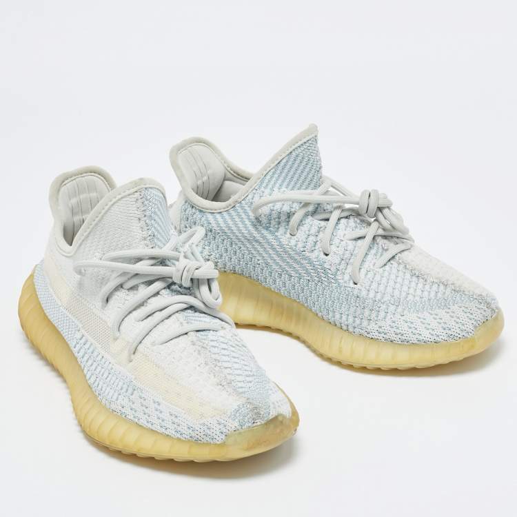 Pre Owned Yeezy x Adidas White/Grey Knit Fabric Boost 350 V2 Static Non Reflective Sneakers Size 39 1/3