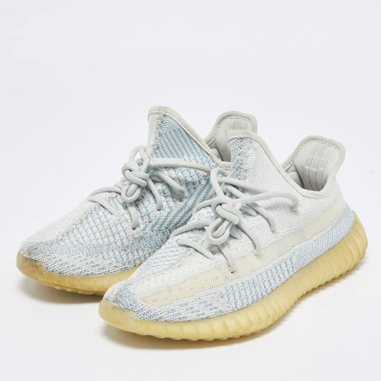 Pre Owned Yeezy x Adidas White/Grey Knit Fabric Boost 350 V2 Static Non Reflective Sneakers Size 39 1/3