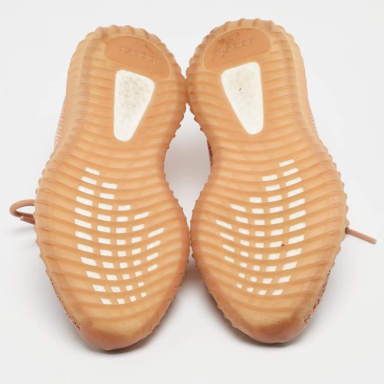 Pre Owned Yeezy x Adidas Orange Knit Fabric Boost 350 V2 Clay Sneakers Size 38