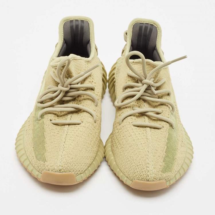 Pre Owned Yeezy x Adidas Green Knit Fabric Boost 350 V2 Sulfur Sneakers Size 44 