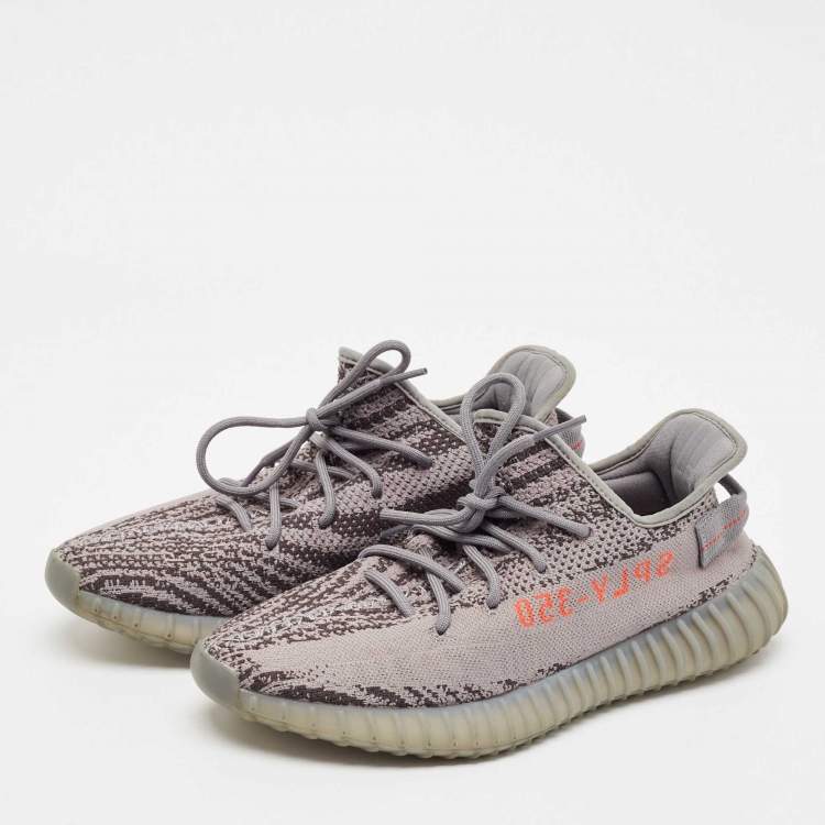 Pre Owned Yeezy x Adidas Grey Knit Fabric Boost 350 V2 Beluga 2.0 Sneakers Size 44