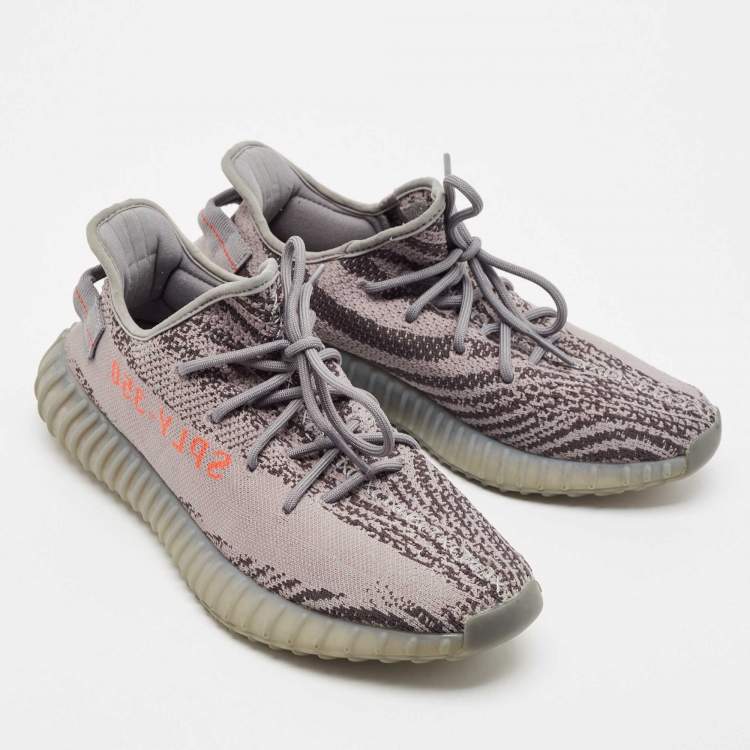 Pre Owned Yeezy x Adidas Grey Knit Fabric Boost 350 V2 Beluga 2.0 Sneakers Size 44