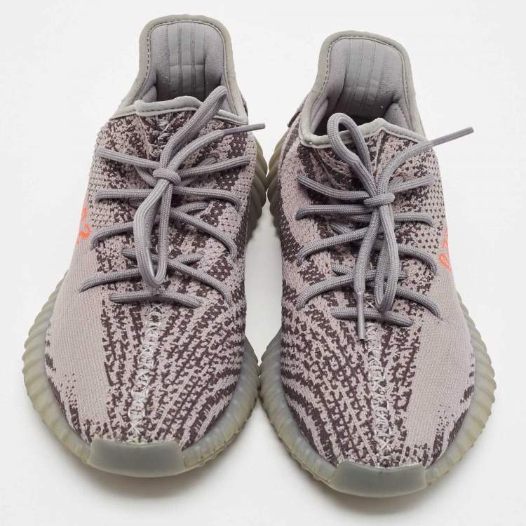 Pre Owned Yeezy x Adidas Grey Knit Fabric Boost 350 V2 Beluga 2.0 Sneakers Size 44