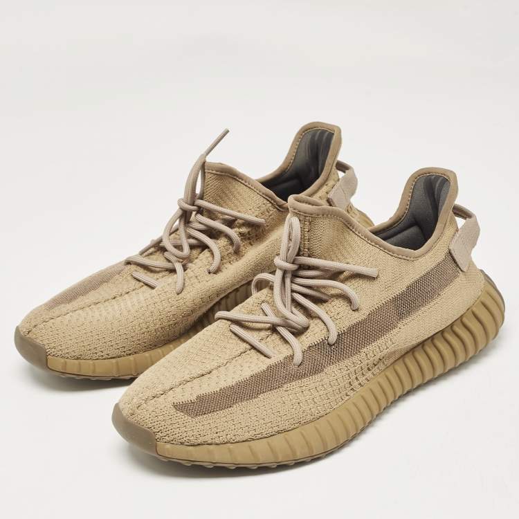 Pre Owned Yeezy x Adidas Brown Knit Fabric Boost 350 V2 Earth Sneakers Size 46