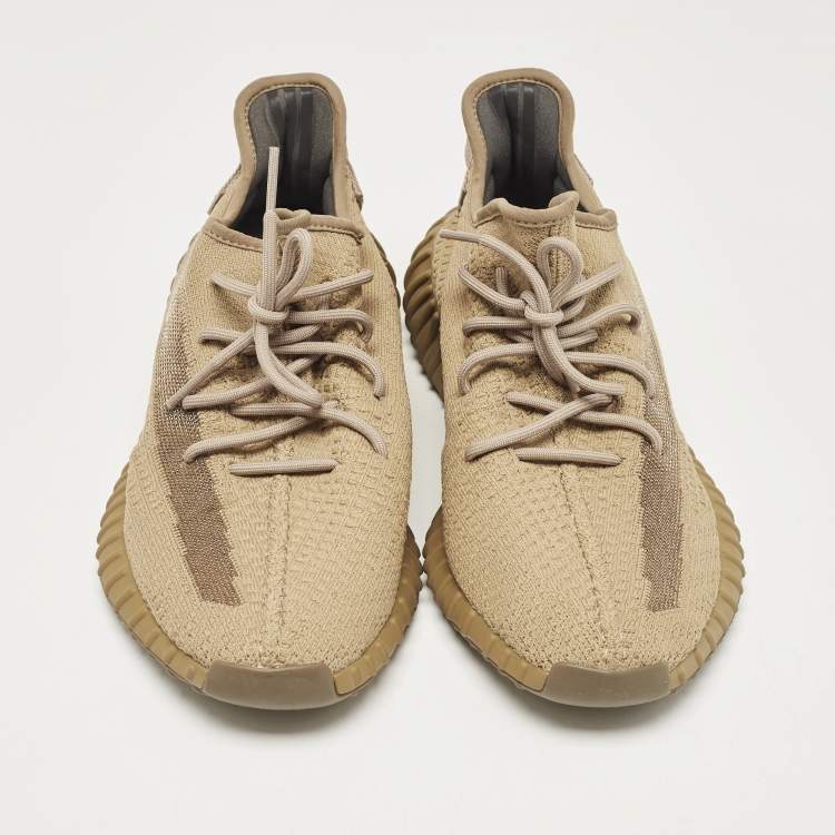 Pre Owned Yeezy x Adidas Brown Knit Fabric Boost 350 V2 Earth Sneakers Size 46