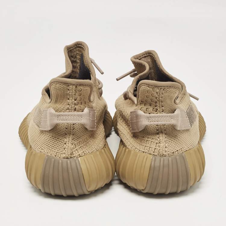 Pre Owned Yeezy x Adidas Brown Knit Fabric Boost 350 V2 Earth Sneakers Size 46