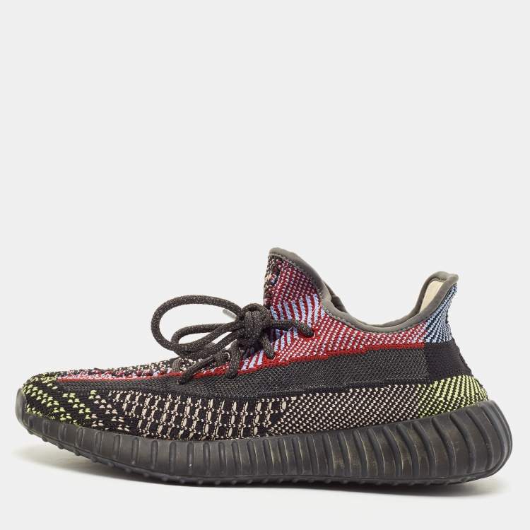 Pre Owned Yeezy x Adidas Black Knit Fabric Boost 350 V2 Yecheil Sneakers Size 42 