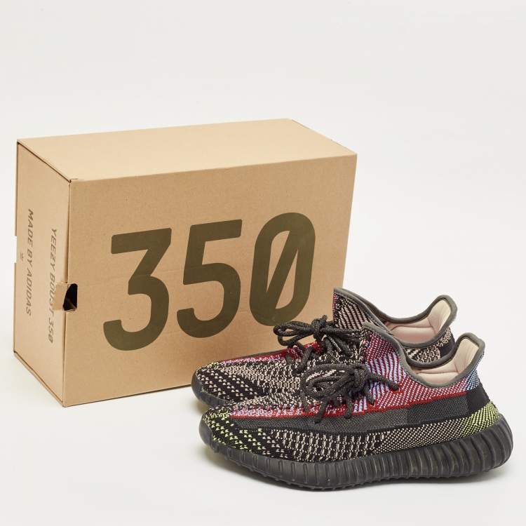 Pre Owned Yeezy x Adidas Black Knit Fabric Boost 350 V2 Yecheil Sneakers Size 42 