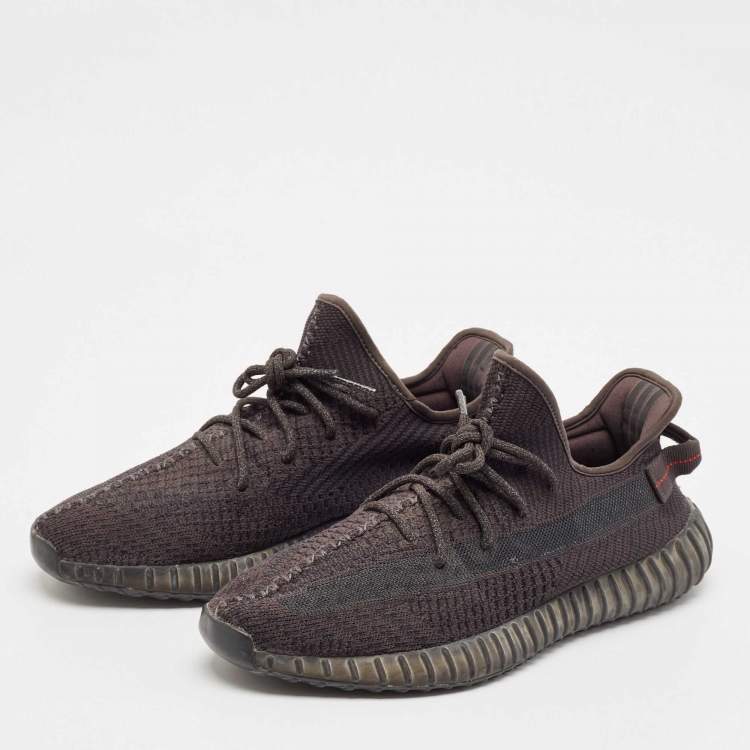 Pre Owned Yeezy x Adidas Black Knit Fabric Boost 350 Pirate Black Sneakers Size 46 2/3
