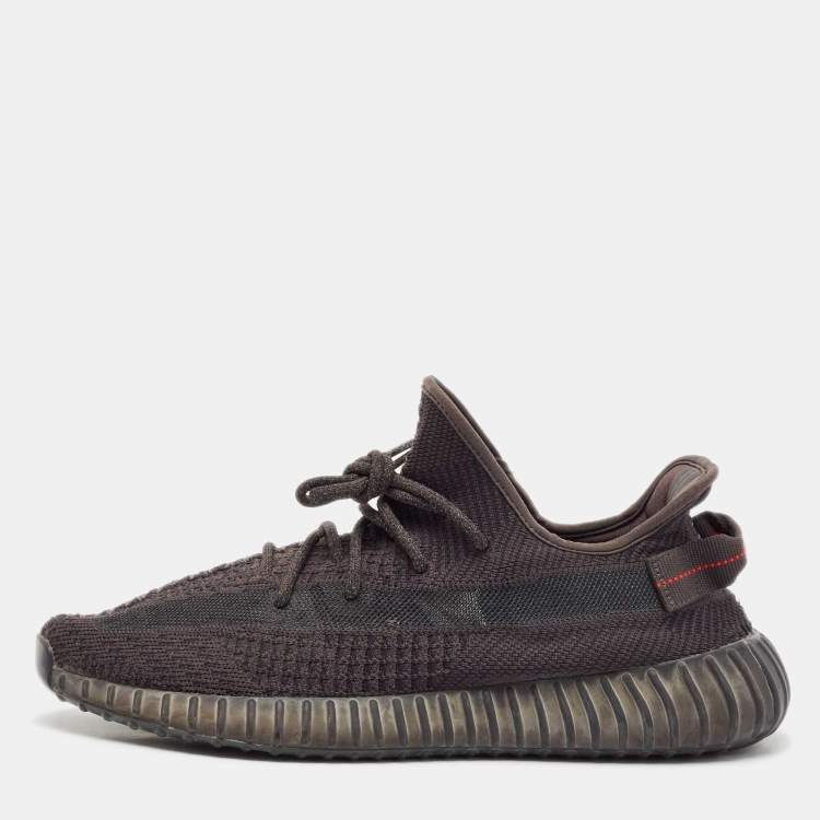 Pre Owned Yeezy x Adidas Black Knit Fabric Boost 350 Pirate Black Sneakers Size 46 2/3
