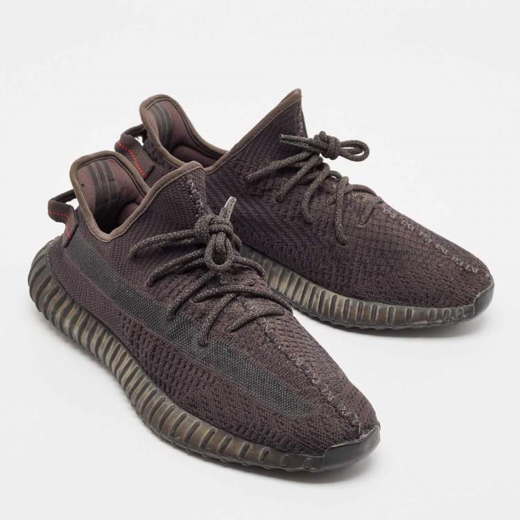 Pre Owned Yeezy x Adidas Black Knit Fabric Boost 350 Pirate Black Sneakers Size 46 2/3