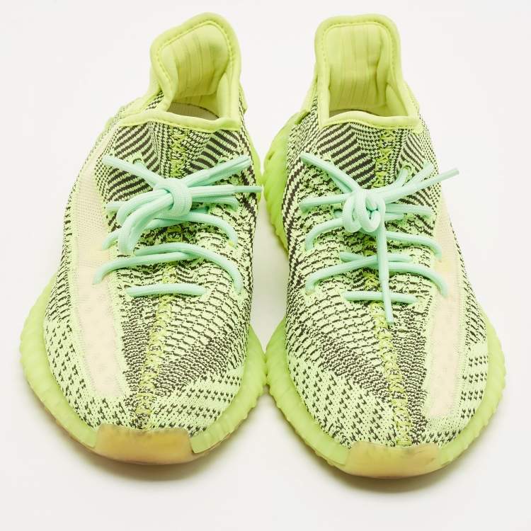Pre Owned Yeezy x Adidas Neon Green Knit Fabric Boost 350 V2 Yeezreel (Non Reflective) Sneakers Size 44