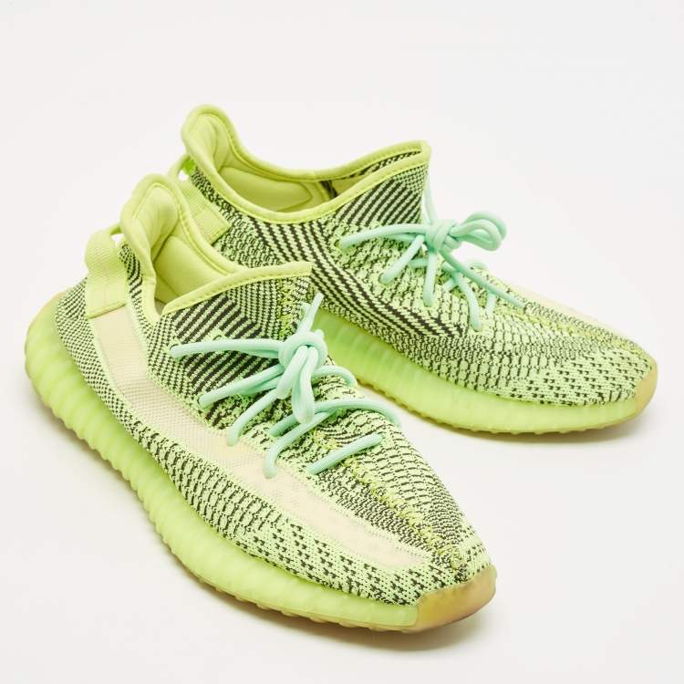 Pre Owned Yeezy x Adidas Neon Green Knit Fabric Boost 350 V2 Yeezreel (Non Reflective) Sneakers Size 44