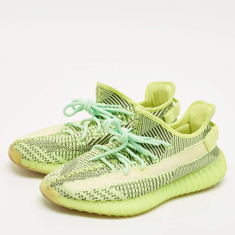 Pre Owned Yeezy x Adidas Neon Green Knit Fabric Boost 350 V2 Yeezreel (Non Reflective) Sneakers Size 44